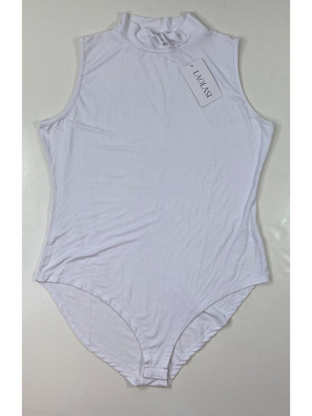 Laolasi Womens Sleeveless White Bodysuit Mock Neck Size 2XL